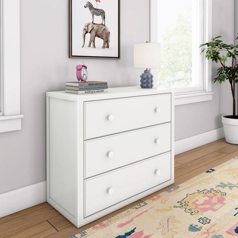 Nursery Dresser With Framed Fronts and All-White Knobs