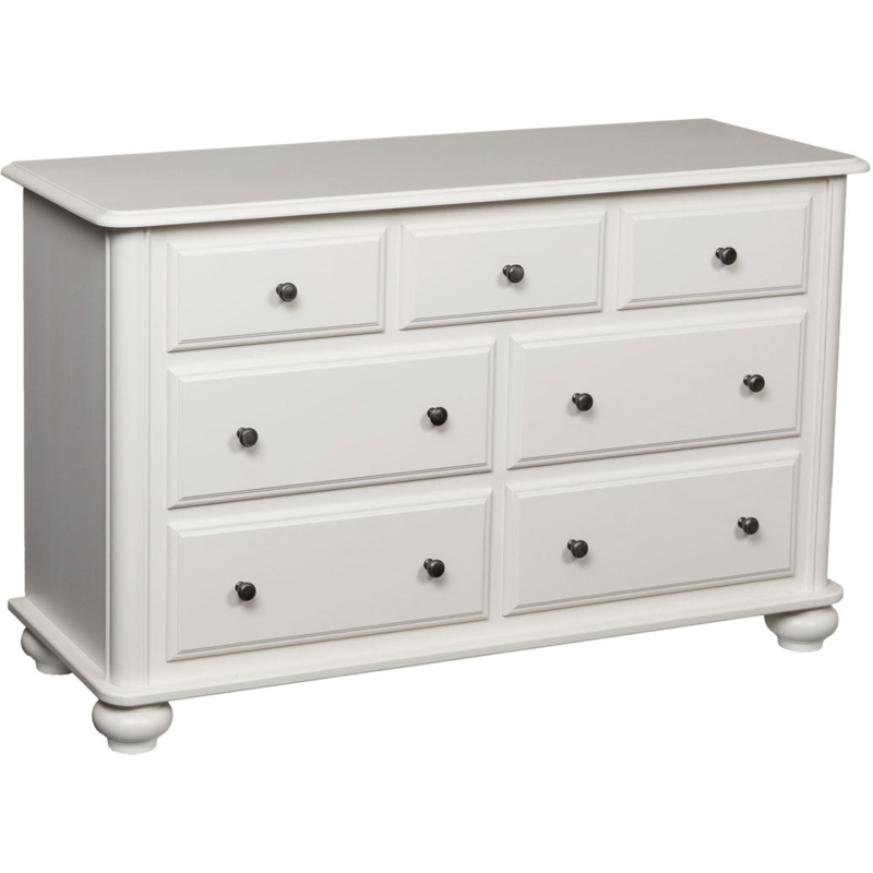 Off-White Dresser Traditional Seven-Drawer Bun Feet Recessed Panels