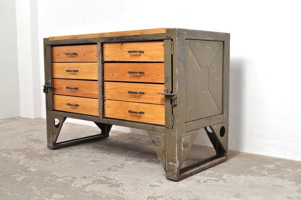 Olive Green Chest of Drawers with Sled Base