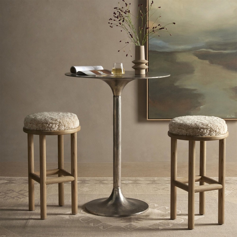 Organic Modern Counter Stools Shearling Slender Metal Pedestal Base