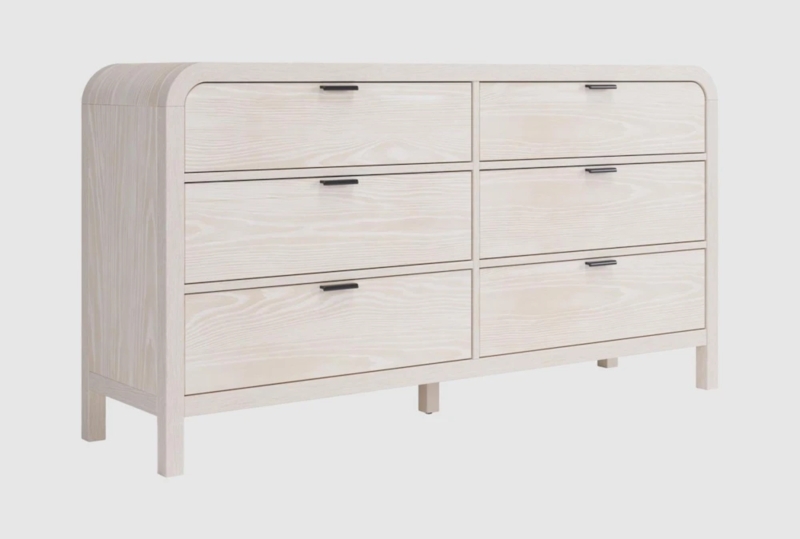 Organic Modern Double Dresser with Rounded Corners and Slim Black Pulls