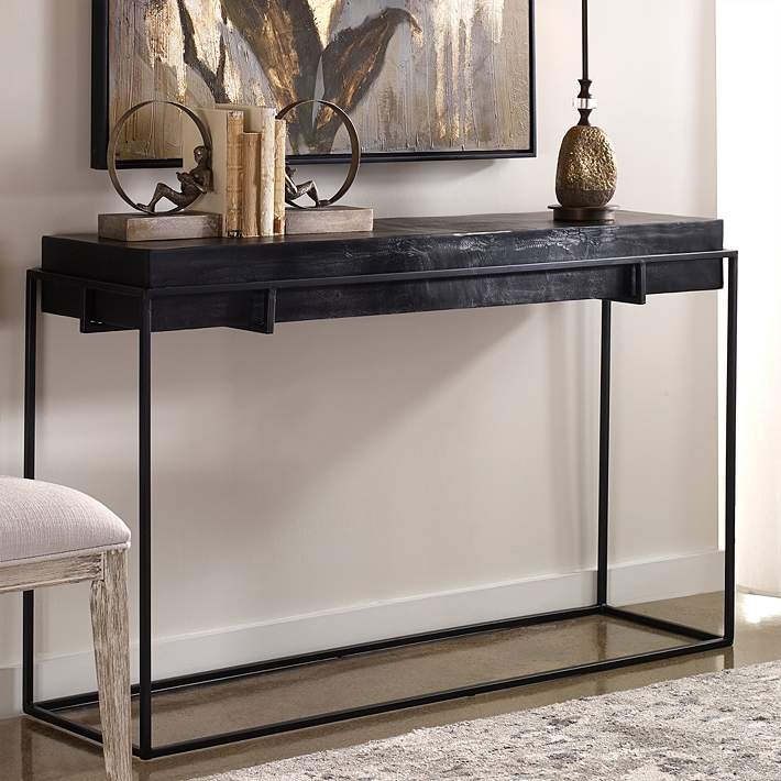 Oxidized Black Console Table Top on Minimalist Metal Base Frame