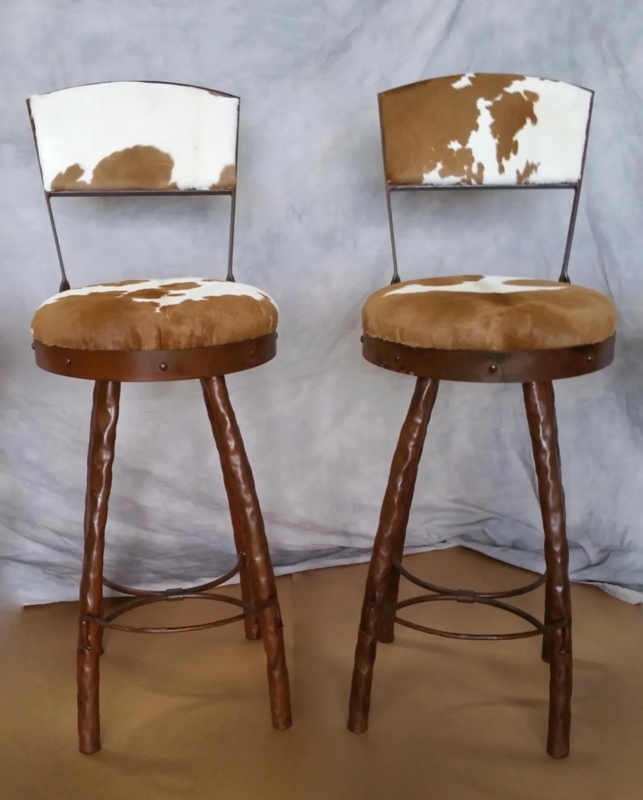 Peak 9 Brown & White Cowhide on Iron Bar Stools USA Made  Your Western  Decor