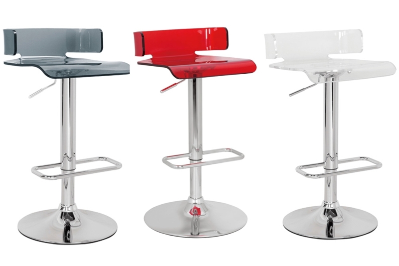 Pedestal Bar Stools Set with Red and Clear Acrylic Seats Chrome Base