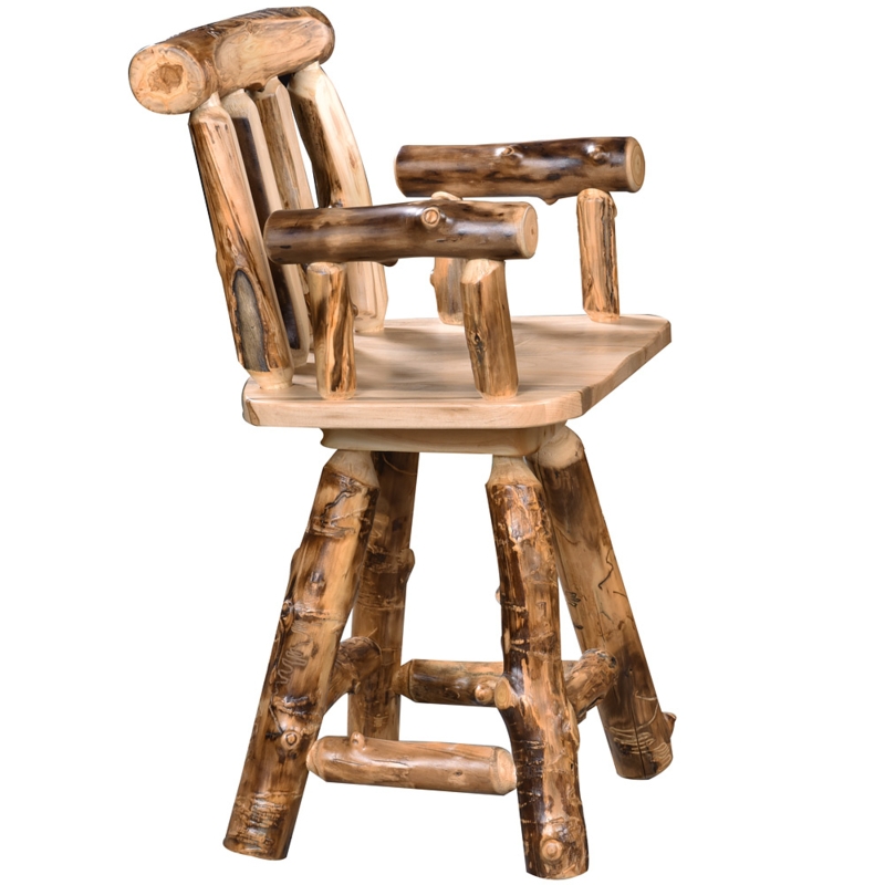 Peeled Log Bar Stool Swivel Seat Armrests Rustic Lodge Interior