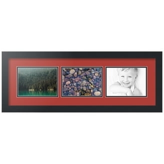 Picture Frame Black with Deep Red Mat Double Matted Reveal
