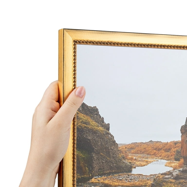 Picture Frame Brushed Metallic Beaded Trim Square Profile Classic Style