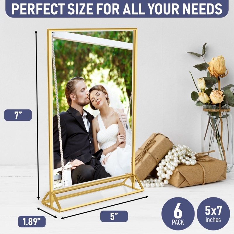 Picture Frame Double-Sided Gold, Triangular Base Display