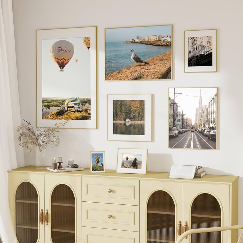 Picture Frame Gallery Wall Layout Polished Metal Thin Profile Modern