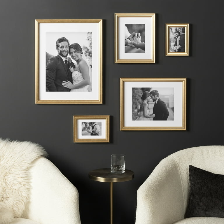 Picture Frame Gold, Charcoal Wall Contrast, White Matting