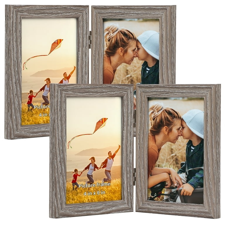 Picture Frame Hinged Design Weathered Wood Finish Rustic Farmhouse Double
