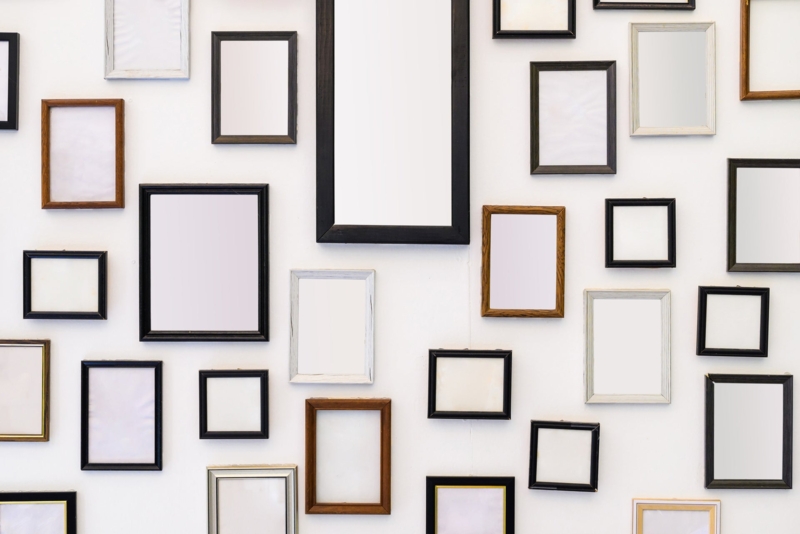 Picture Frame Mixed Finishes Staggered Layout Varying Widths Eclectic