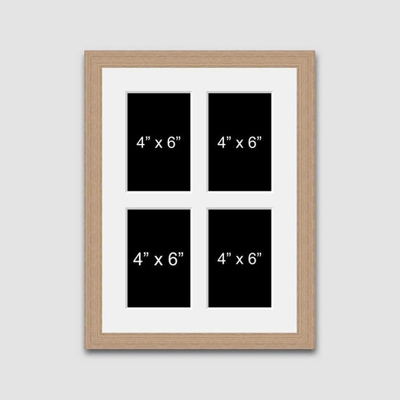 Picture Frame Oak Veneer 4 Aperture White Mount 2x2 Grid Scandinavian