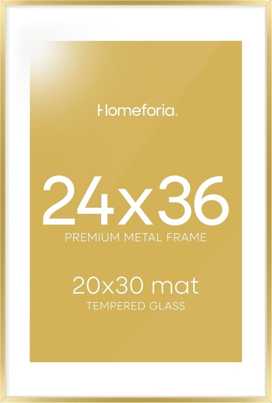 Picture Frame Polished Metal Slim Profile with White Matting Modern