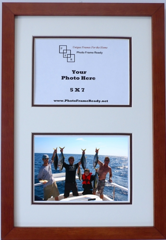Picture Frame Reddish-Brown Finish White Mat Traditional Double Display