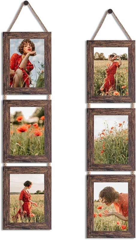Picture Frame Rustic Rope Suspension Distressed Brown Finish