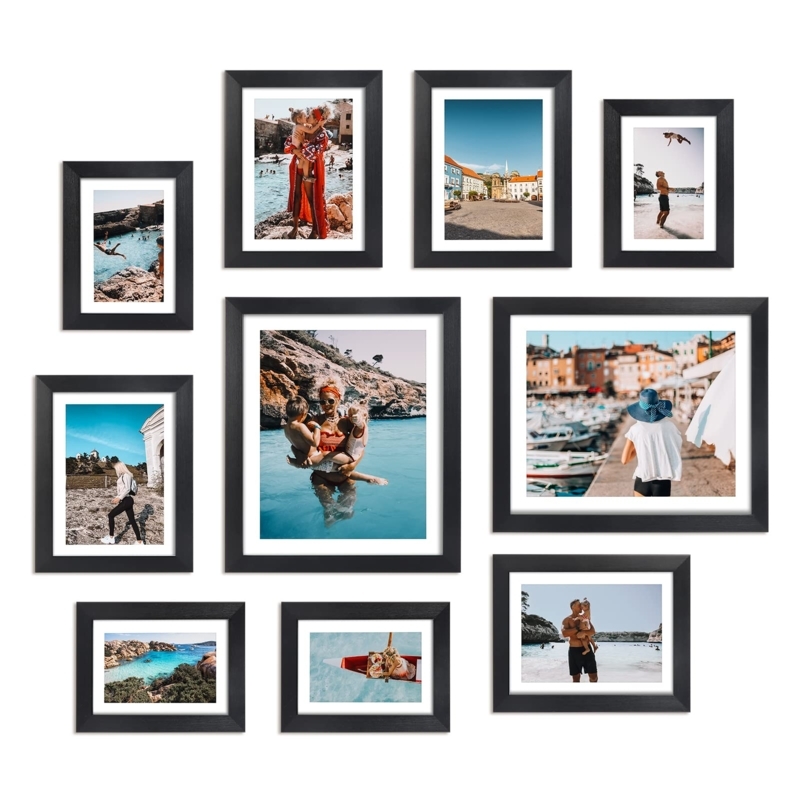 Picture Frame Set, 10-Piece Black Gallery Wall with Integrated Mats.