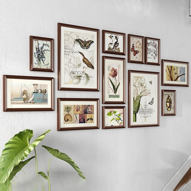 Picture Frame Set, 12-Piece Brown Wood finish for Botanical Gallery Walls.