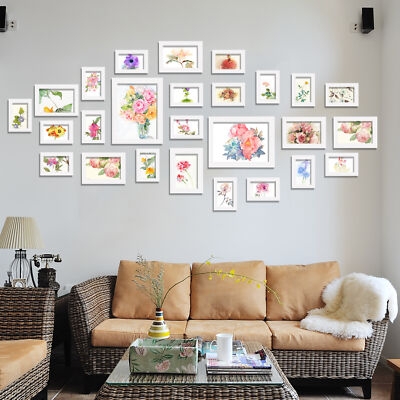 Picture Frame Set, 26-Piece White Gallery Wall with Floral Art.