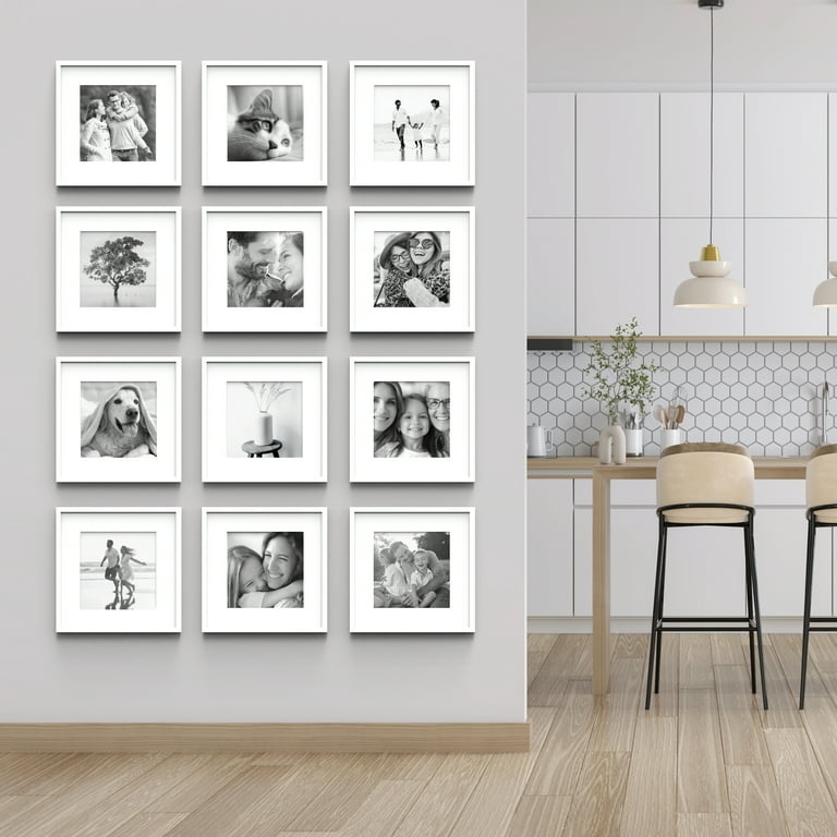 Picture Frame Set 3x4 Grid Layout White Matted Frames Minimalist