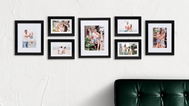 Picture Frame Set, 7-Piece Modern Minimalist Black with White Matting.