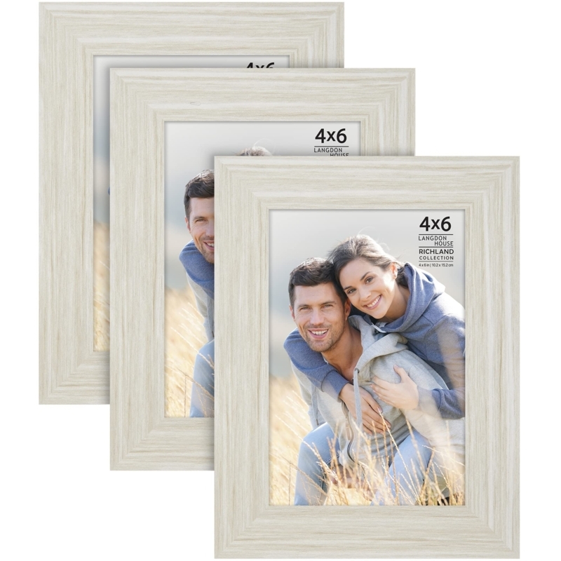 Picture Frame Set Almond White Wood Grain Beveled Molding Rustic Neutral