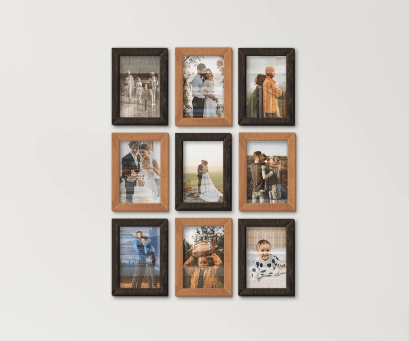 Picture Frame Set Alternating Finish Grid Mixed Tone Wood Transitional