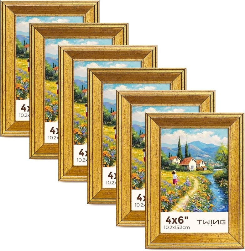Picture Frame Set Beveled Molding, Six-Piece, Gold Finish