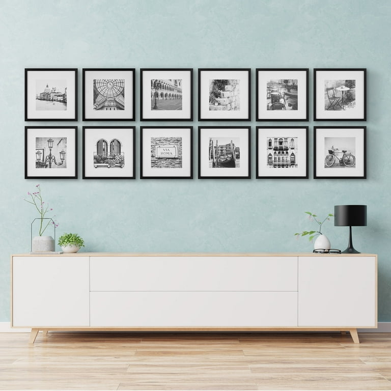 Picture Frame Set Minimalist Sideboard 12 Piece Grid Matte Black Scandinavian