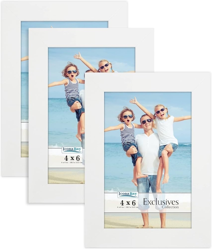 Picture Frame Set of 3 White Wide Flat Profile Mitered Corners Clean