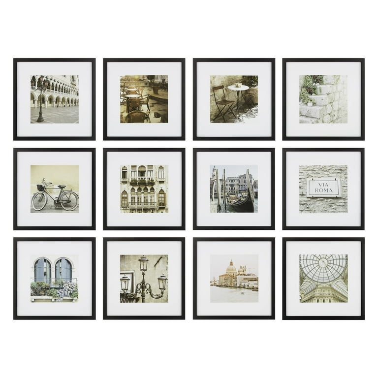 Picture Frame Set Sepia Travel Prints 12 Piece Matte Black Vintage