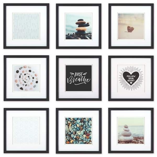 Picture Frame Set Stone Texture 3x3 Grid Matted Square Frames Zen