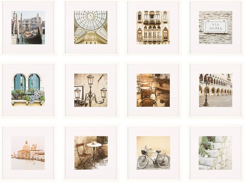 Picture Frame Set White Matte 12 Piece Square Frames Travel Themed Contemporary