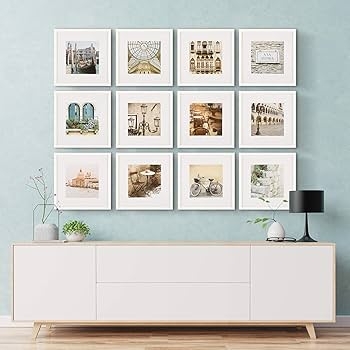 Picture Frame Set White Square Frames Symmetrical Grid Matted Prints