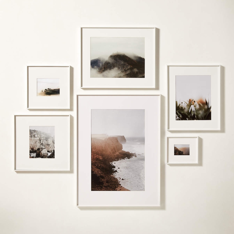 Picture Frame Set White Thin Profile Oversized Mat Minimalist Style