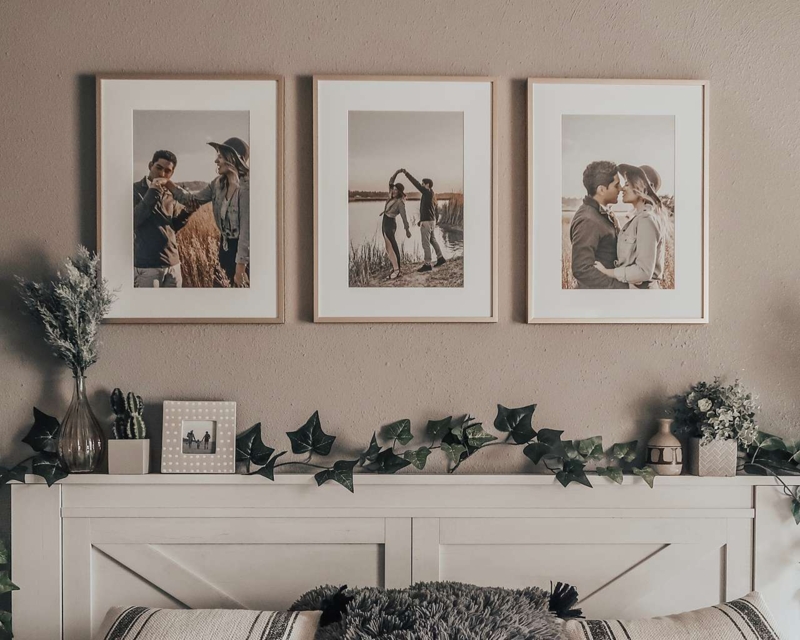 Picture Frame Set Wood Toned Oversized White Mats Gallery Wall Decor