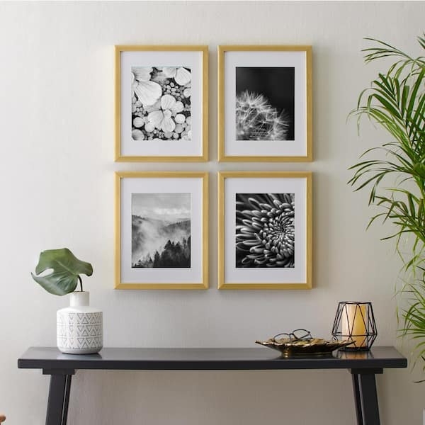 Picture Frame Slim Gold Border, Square Grid Arrangement, Monochrome Art