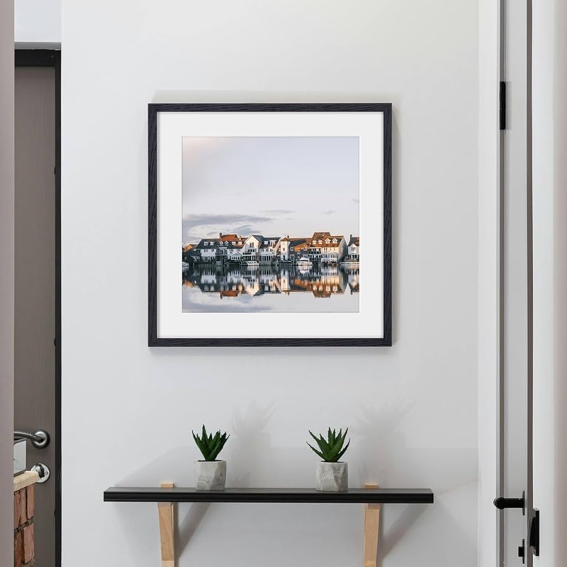 Picture Frame Square Black Matte Thin Profile Wide White Matting