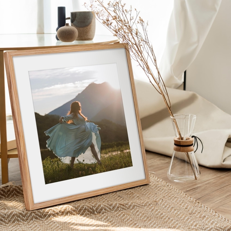 Picture Frame Square Natural Wood Grain Rustic Wide White Mat