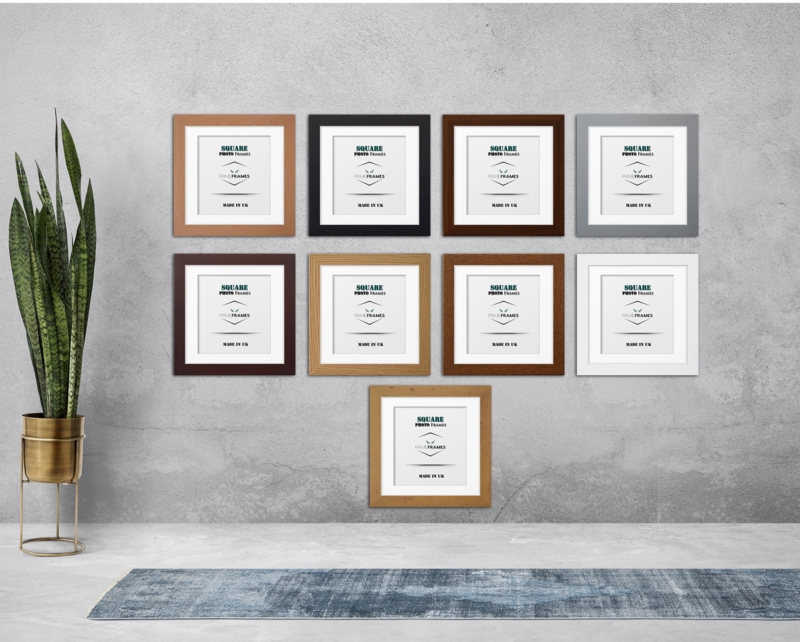 Picture Frame White Mount Mixed Finish Grid Square Matted Scandinavian