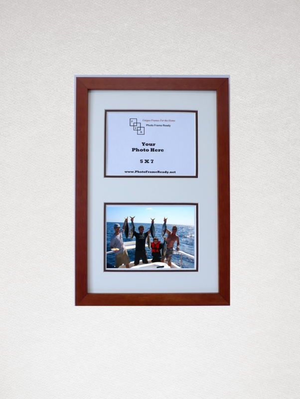 Picture Frame Wood-Toned Vertical Multi-Opening White Mat Wall Mount
