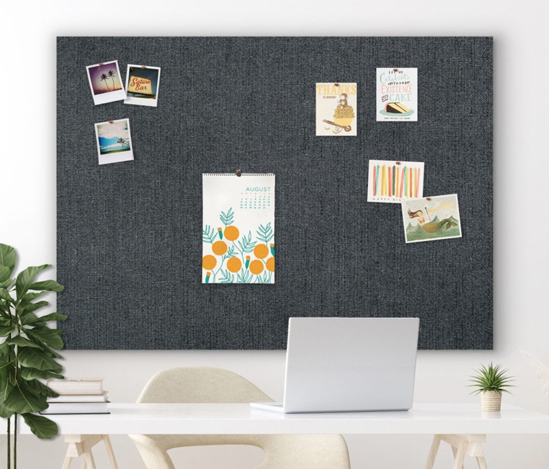 Pin Board Charcoal Gray Fabric, Large Scale Frameless Woven Texture