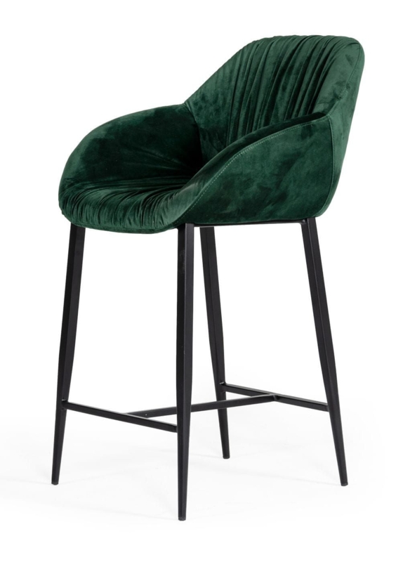 Pleated Back Bar Stool Forest Green Slender Tapered Legs Metal Frame