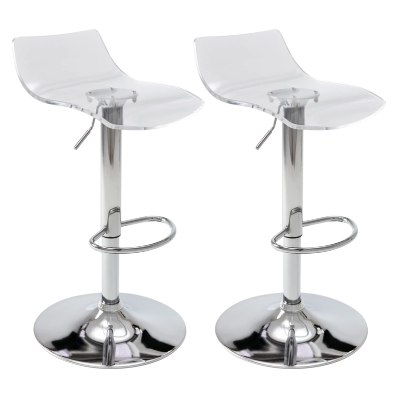 Polished Chrome Pedestal Bar Stools with Low Back Clear Seat