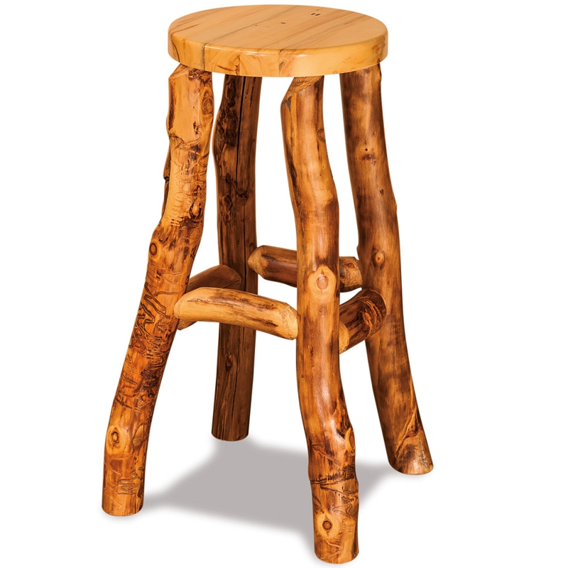 Primitive Rustic Bar Stool Round Wood Seat Log Legs Backless Design