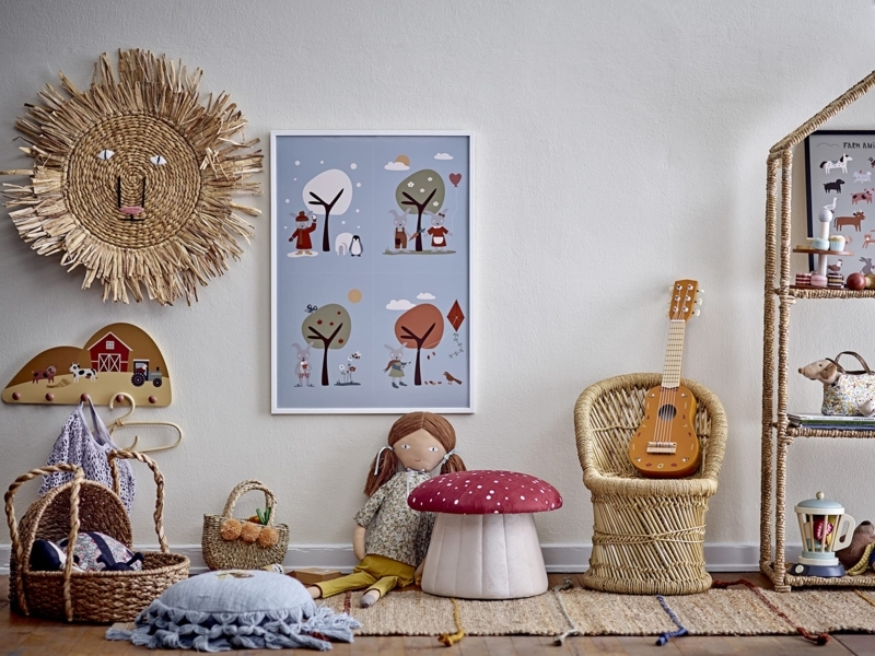 Rattan Coat Rack Woven Construction Natural Finish Bohemian Style
