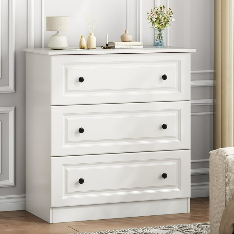 Recessed Panel Chest With Contrasting Black Knob Hardware