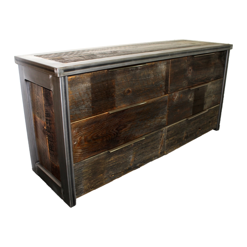 Reclaimed Wood Dresser in Distressed Grey Metal Frame