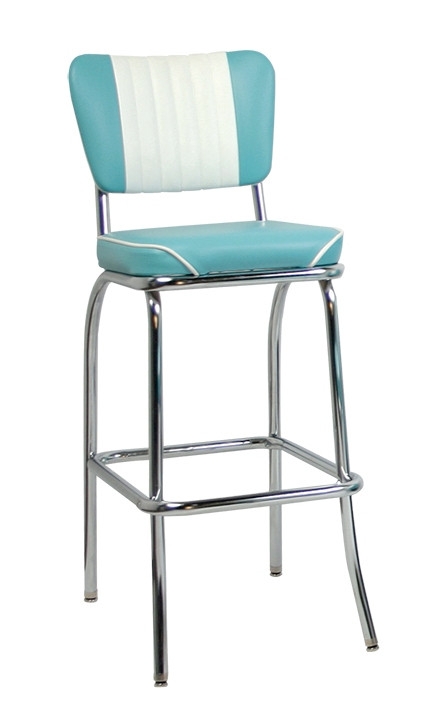 Retro Teal Bar Stool with Vertical Channel Tufted Backrest