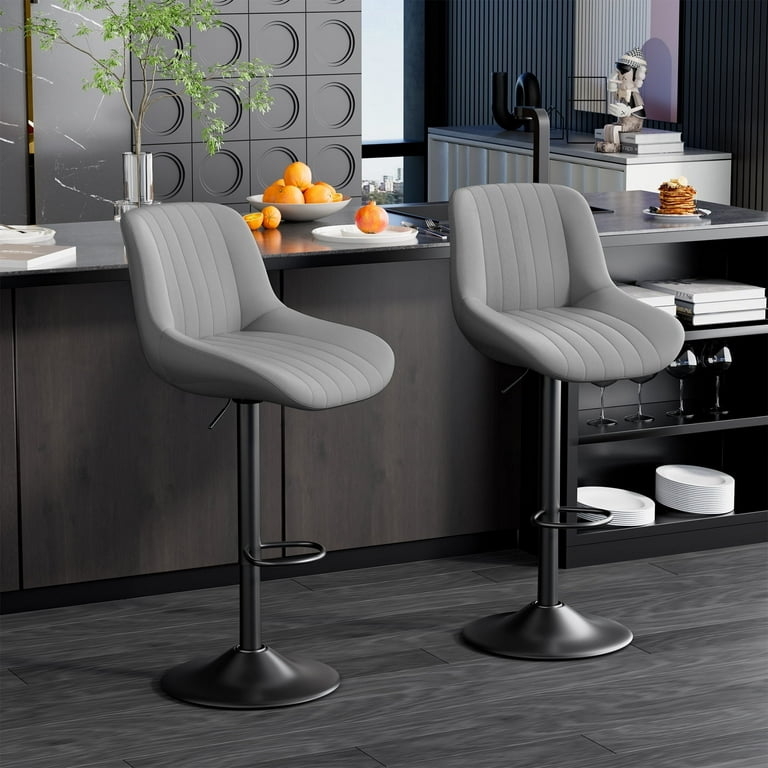Ribbed Upholstery Bar Stool Set with Matte Black Pedestal Base